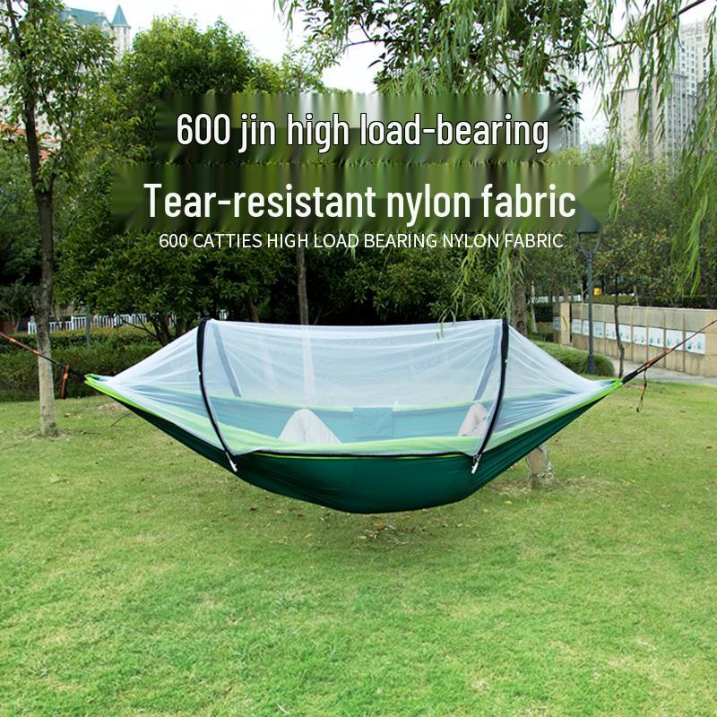 Quick-Open Mosquito-Resistant Hammock with Net, Single/Double Person, Anti-Roll Parachute Cloth for Outdoor Camping Swing