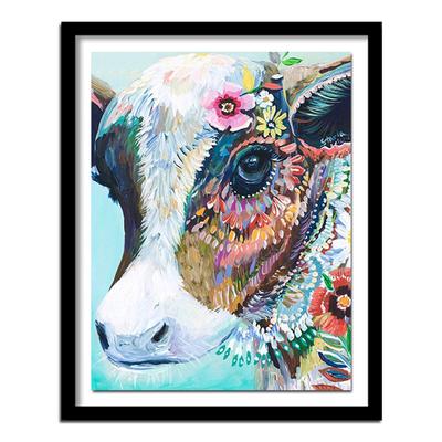 Pittura Diamante 5D Fai da Te "Animale Mucca Colorata" Ricamo Diamante Rotondo Pieno Punto Croce