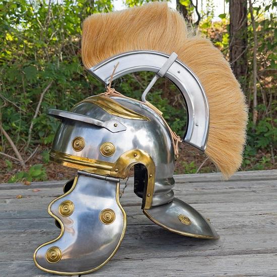 Set Of 2 Roman Empire Centurion Officer Helmet - Fully Functional 20 Gauge Steel Medieval Replica Costume Helmet