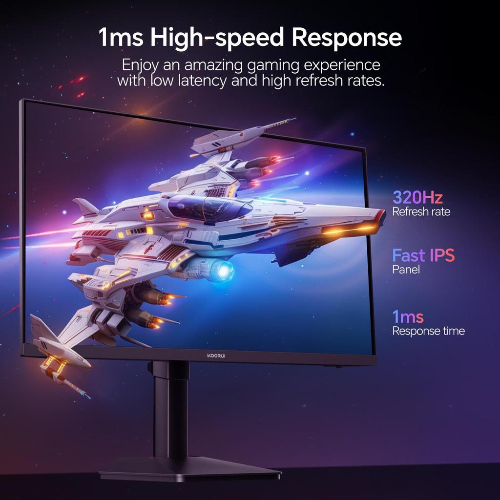 Monitor da Gioco KOORUI G2721E da 27 Pollici - Monitor PC IPS Veloce da 320Hz - 1ms - HDR400 - 98% DCI-P3 - HDMI 2.1 e DisplayPort 1.4