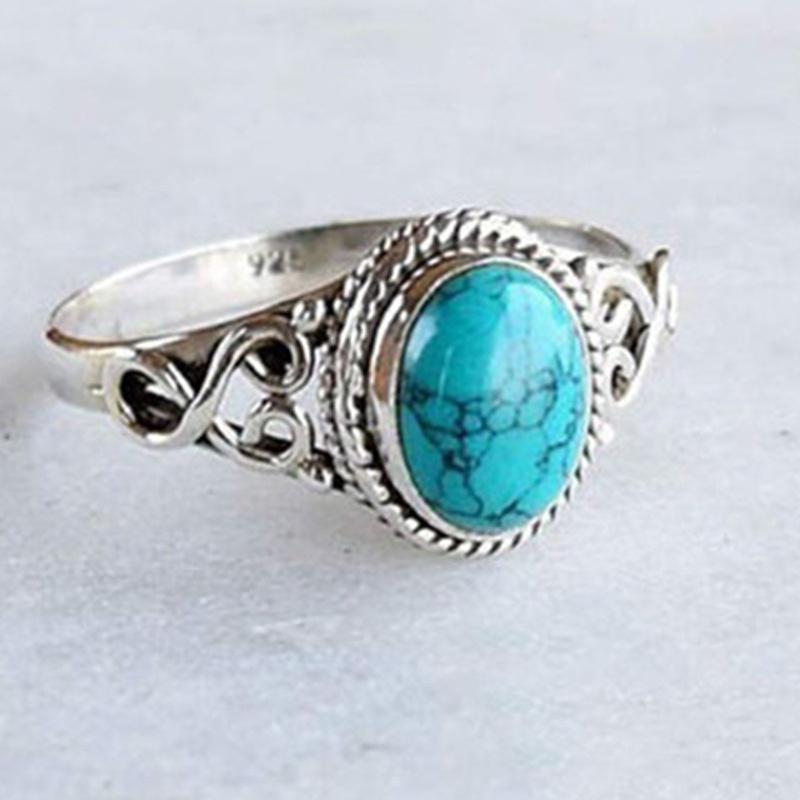 Exquisite Fashion Vintage Natural Turquoise Ring Engagement Wedding Ring Birthday Party Anniversary Gift Women's Classic Jewelry