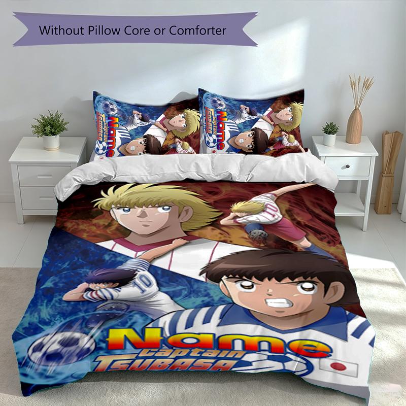 3pcs Custom Name Captain Tsubasa Dream Team Set,Includes 1 Duvet Cover and 2 Pillowcases,All-season Bedroom Decor