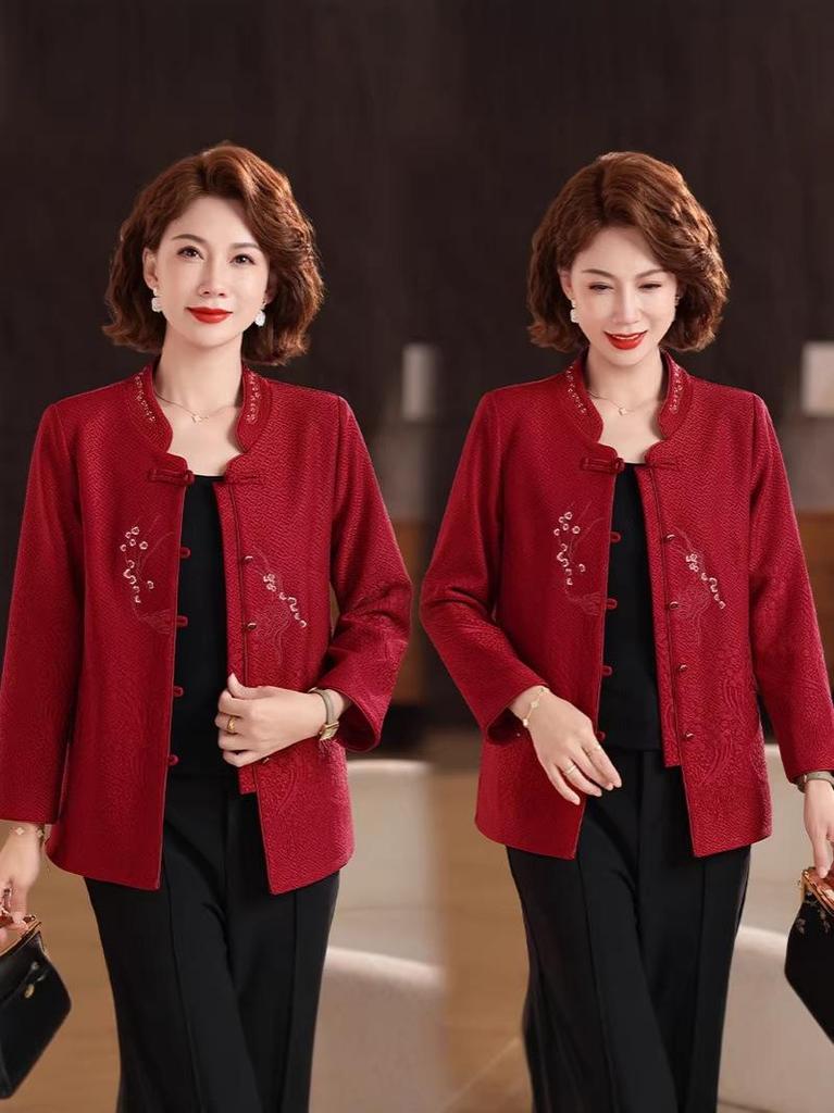 2026 Festive Tang Suit Shirt for Middle-Aged and Elderly Women: Grandma's Versatile Autumn Nine-Point Sleeve Chinese Style Top