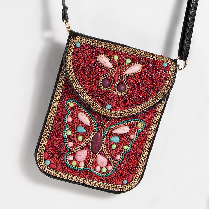 Exquisite Bohemian Style Crossbody Bag with Rice Beads, Shells, and Flowers