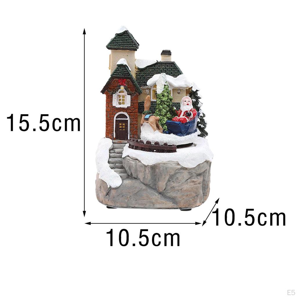 Music Box with , Desktop Ornaments Village Colorful Lights, Santa Snowy House Decoration for