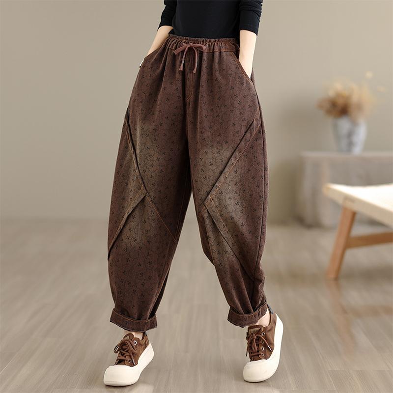 DIMANAF 2025 New Autumn Plus Size Women Jeans Vintage Elastic Waist Denim Pants Loose Trousers Big Size Casual Cotton