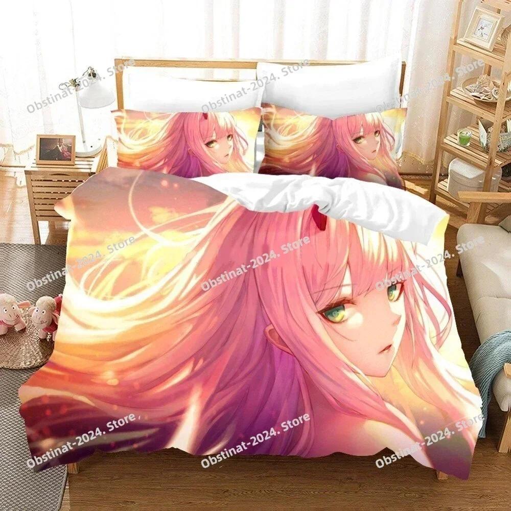 Anime Darling In the Franxx 02 Zero Two Bedding Set Print Single Comforter Duvet Cover Pillow Case 3 Pieces Sets Kids Adult Size
