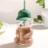 Gobelet d'apprentissage en forme d'ours avec couvercle à paille 600 ml Joli gobelet en verre pour café glacé, thé au lait, jus Lavable au lave-vaisselle Réutilisable Tasse froide pour la maison, le bureau, les voyages