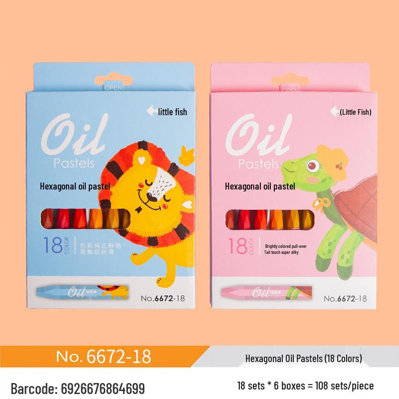 Little Fish Oil Pastel Crayons for Kids - Silky Painting & Coloring Sticks, Colored Pencils, Brushes for Kindergarten Use
