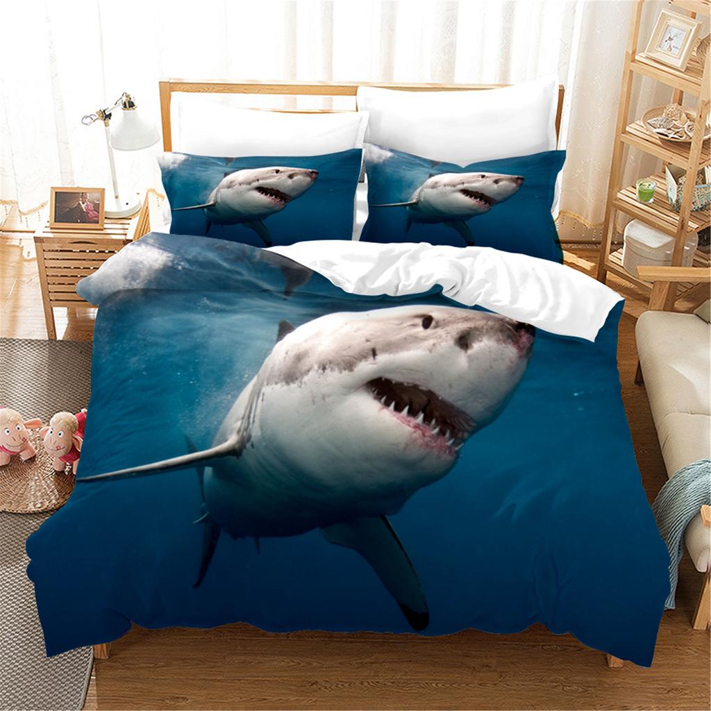3D Modrý oceán Žraloci Povlak na přikrývku s povlakem na polštář Ložní souprava Jednolůžková Dvojlůžková Twin Full Queen King Size Ložní souprava pro výzdobu ložnice