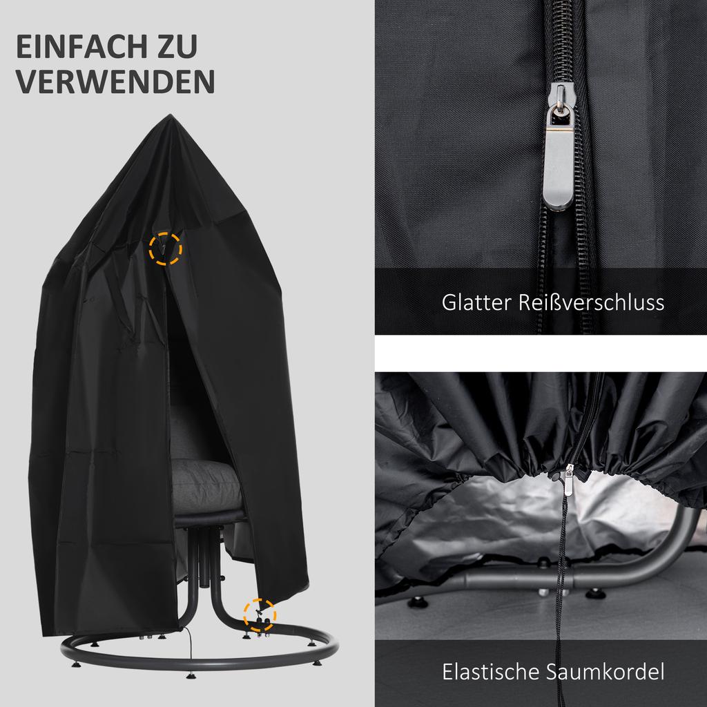 Black Hanging Chair Cover, Waterproof and Windproof, Protective Cover with Zipper, Cover for Hanging Basket, Swing Chair, Hanging Chair
