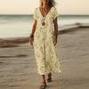 Summer Dress Women's Long Boho Beach Dress Elegant Maxi Dress V-Neck Short Sleeve Summer Tunic Dress Light Airy