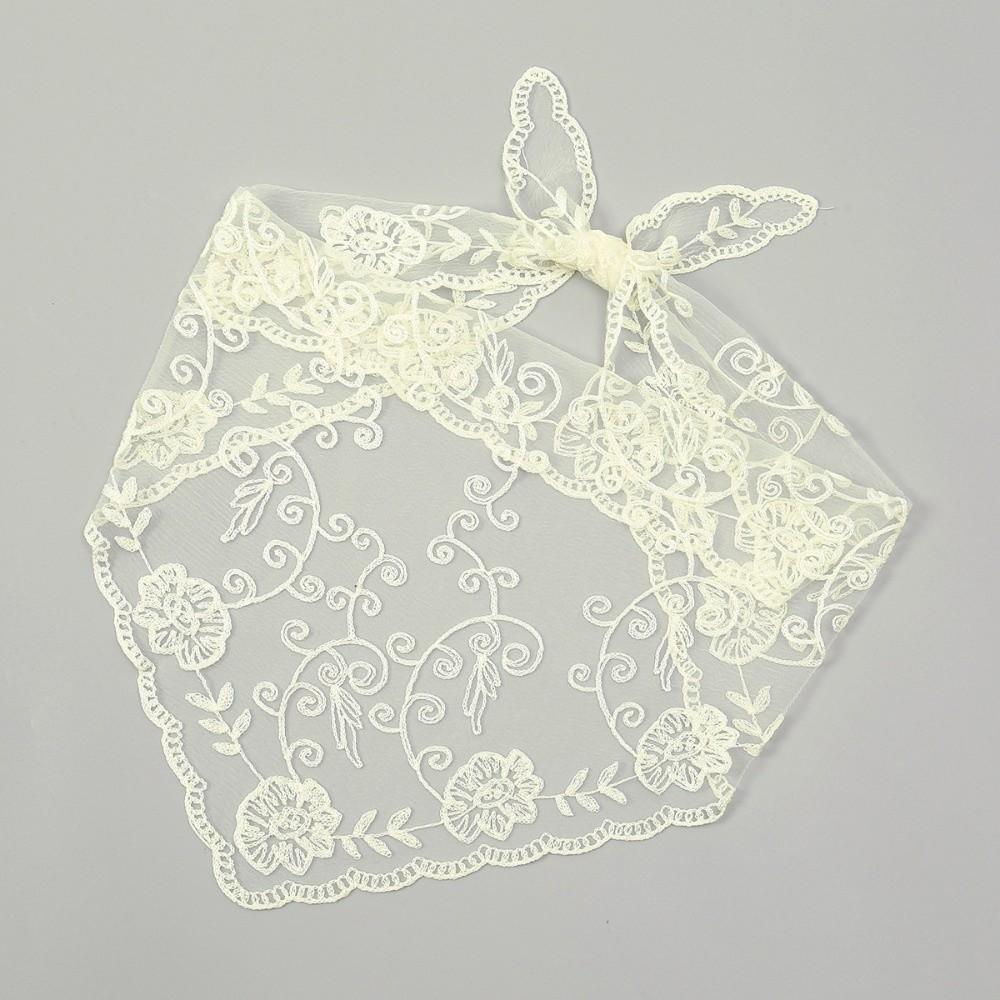 Vintage Embroidered Flower Scarf Elegant Lace Triangle Scarf New Crochet Head Scarf Wedding Beige B