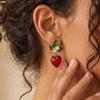 Fashion Sweet Red Strawberry Drop Earrings For Women Lovely Green Leaves Flower Resin Strawberry Fruit Earrings Party Jewelry