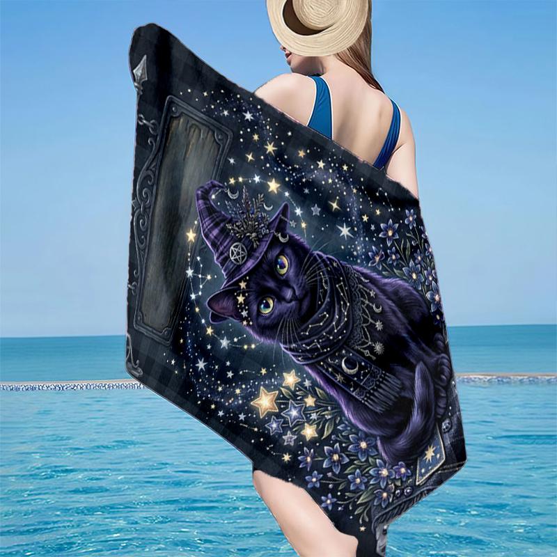 Cosmic Cat Dreamscape Beach Towel, Super Soft Microfiber, Gift for Her/Him, Birthday, for Pool, Beach, Travel, Home Decor Fan gifts