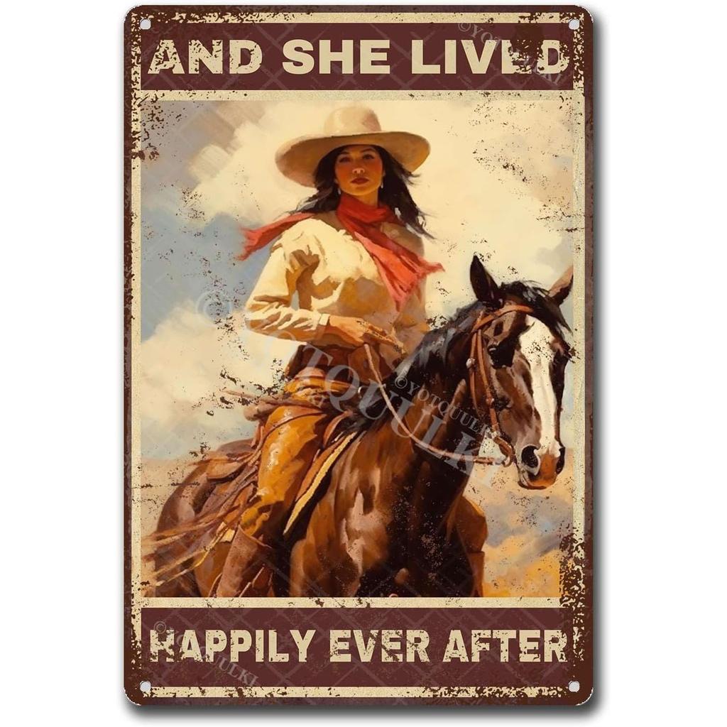 Vintage Cowgirl Metallschild Retro Westlich Reiten Zitat Blechschild für Heimbar Bauernhaus Dekoration Das Leben ist Hart Spirituell Wi