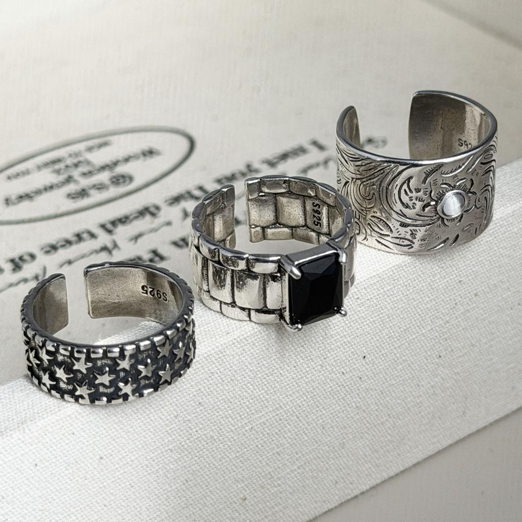 Xiaomi BF CLUB 925 Sterling Silver Ring For Women Jewelry Retro Black Stone Open Vintage Handmade Ring Allergy For Party Birthday Gift