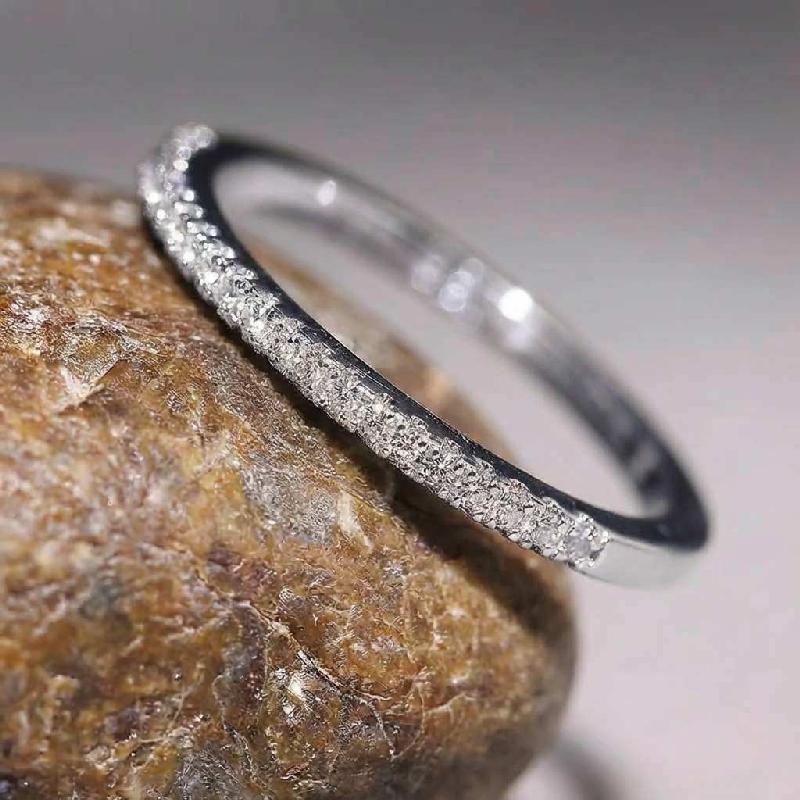 

925 Sterling Copper 2mm Fashion Simplicity Half Full Zircon Stackable Plain Ring For Women Daily Personalized Fine Zircon 7 медный