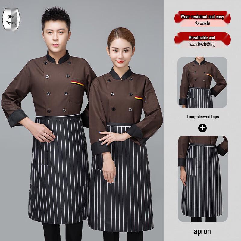Unisex Chef Workwear Long Sleeve Top & Apron Set M