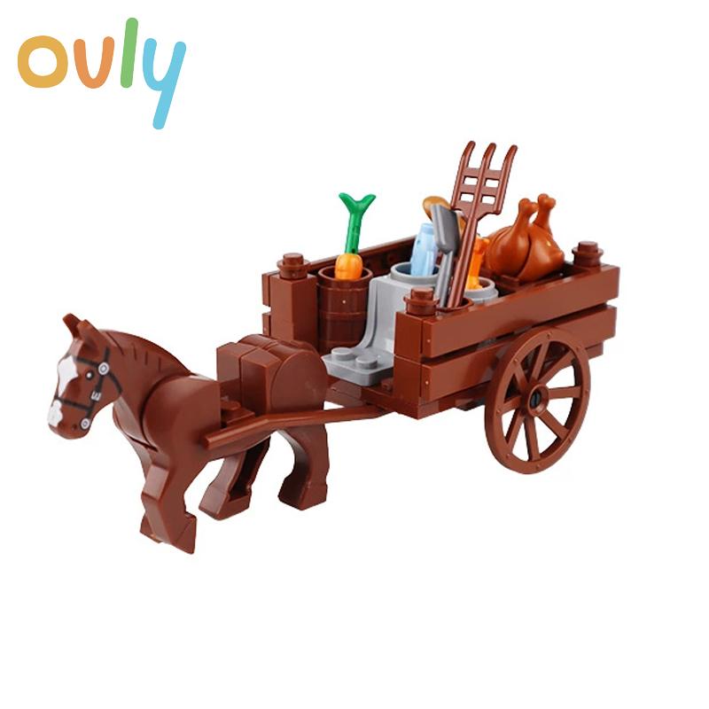 Ovly Zestaw części Farm Carriage Gardening MOC z wozem wołowym, zwierzętami DIY, klocki konstrukcyjne, zestaw do pieczenia kurczaka w stylu retro, prezent dla dzieci z instrukcją