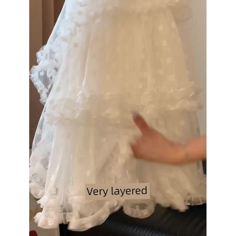 2025 Spring K-style Fashion Heavy Industry Elastic Waist Lace Stringy Selvedge Skirt Women's Sweet Fairy Long Dress Easiest for Match