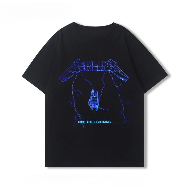2026 Metallica Ride The Lightning Tričko Pánské a Dámské Krátký Rukáv Vintage Topy Luxusní Značka Tričko Y2k Košile Streetwear
