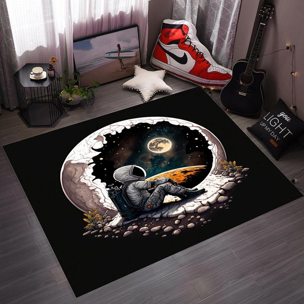 Cartoon Space Astronaut Carpet Planet Spaceman Travel In Space Print Rug for Boy Girl Bedroom Living Room Indoor Small Floor Mat