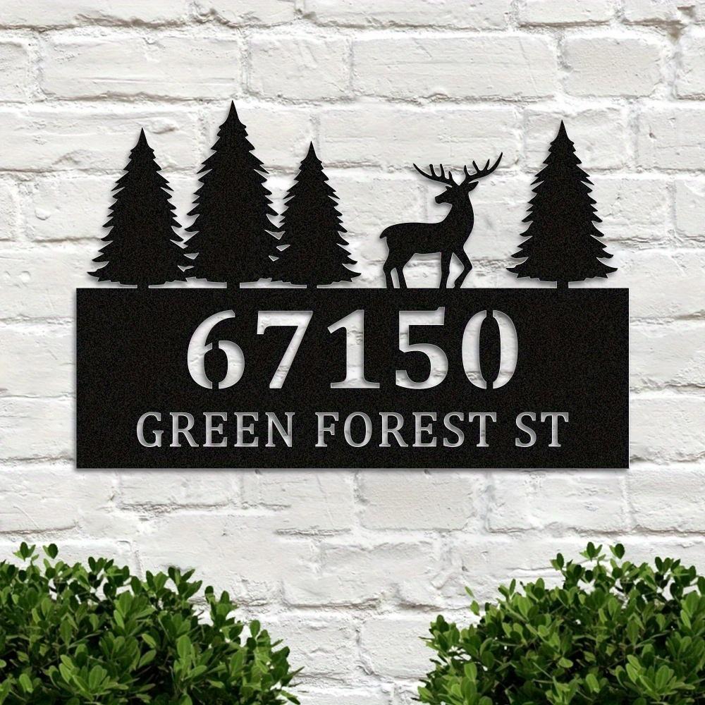 Unique Country Style Metal Elk Address Marker Customizable Fir Trees Durable Wall Art Home Entrance Patio Gift