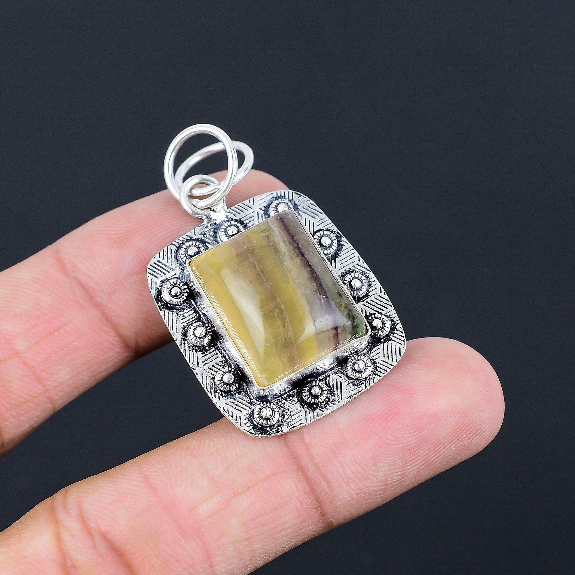 Third Eye Chakra Natural Multi Fluorite Sterling Silver Wife Birthday Pendant