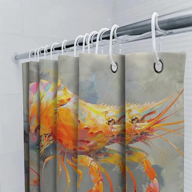 Artistic Shrimp Shower Curtain High-Quality Waterproof Printed Bathroom Decor Set For Home Decoration Multi-Colorful