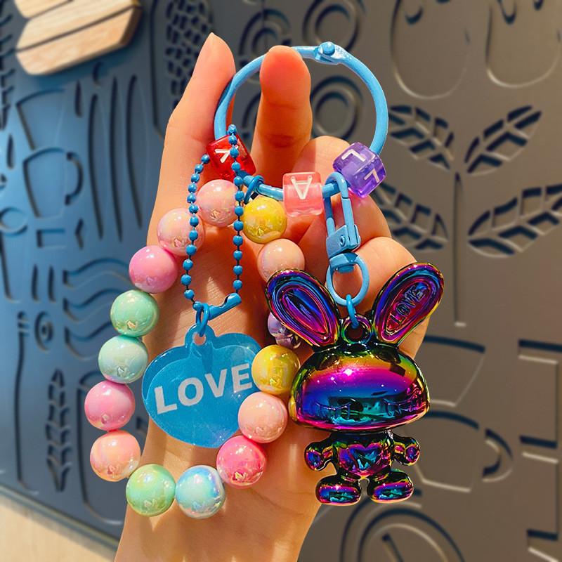 Cute Cartoon Rabbit Bead Bracelet Keychain Adorable Couple Backpack Accessories