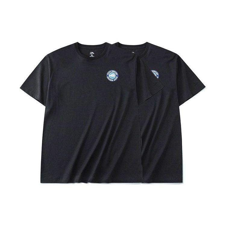 Anta Letter Pattern Printed Casual Sports Round Neck T-Shirt Unisex Tops Black 952228144-3