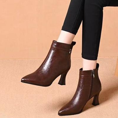 Neue Stiefeletten für Herbst und Winter, dünne Stiefel, warme Samt-Martinsstiefel, Stiefel mit dickem Absatz