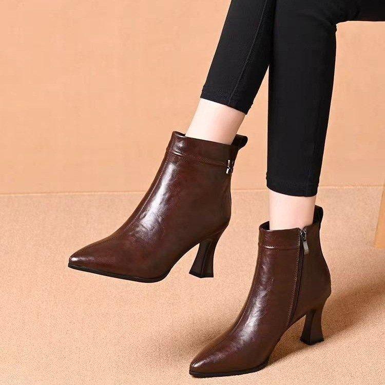 New Short Boots In Autumn and Winter, Thin Boots, Velvet Warm Martin Boots, Thick Heel Single Boots