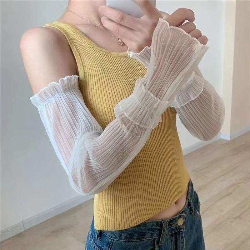 Summer Long Sleeves Women Lace Cycling Driving Arm Warmers Uv Protection Loose Cool Hand Sleeves Fashion Fingerless Gloves