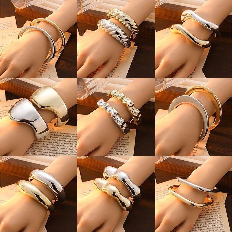 European And American Style Electroplated Ccb Open Bracelet High-End Light Luxury Niche Bracelet Personality All-Match Bracelet