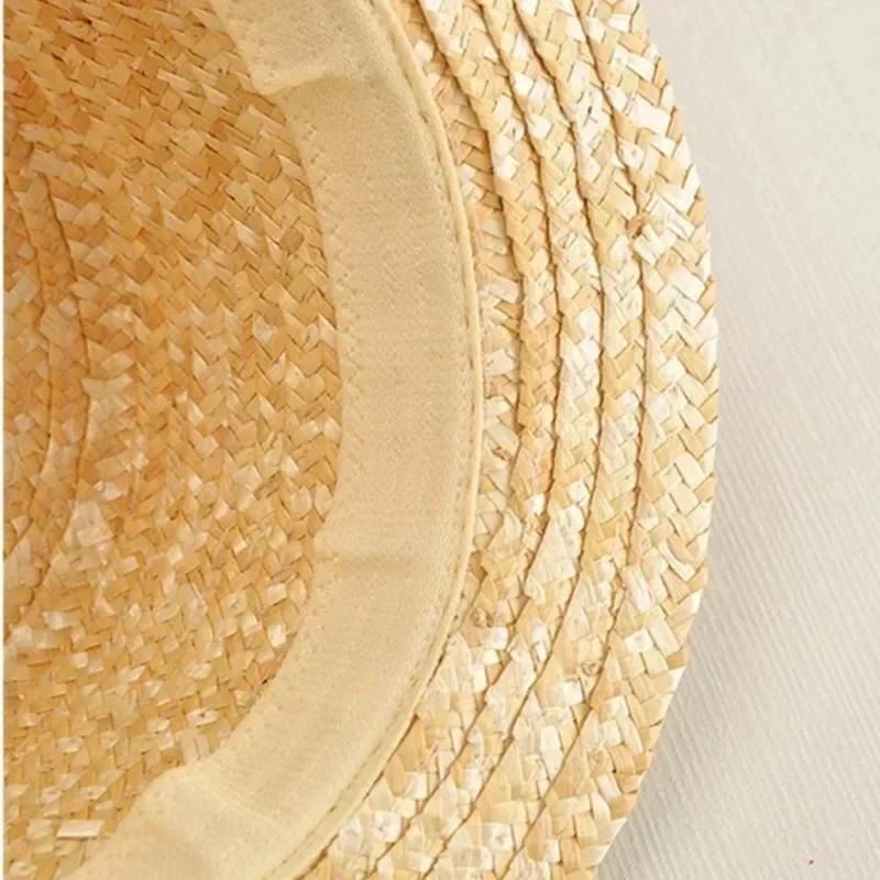 Children's Simple Straw Hat Summer Flat Top Beach Straw Hat Bow Grass Woven Flat Edge Sun Straw Hats Accessories Creative Gifts