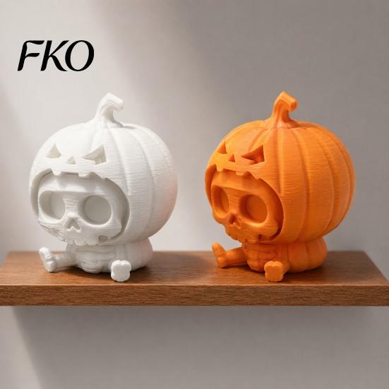 Desktop Halloween Decoration Pumpkin Skull Ornament, Hollow Ghost Face Design, 3D Printed Textured Figure Detailed Layered Figurine, for