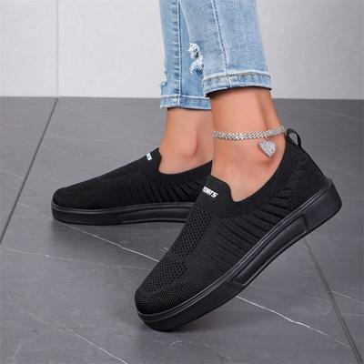 Dámské boty prodyšné černé tenisky na platformě Dámské ležérní lehké slip on běžecké boty