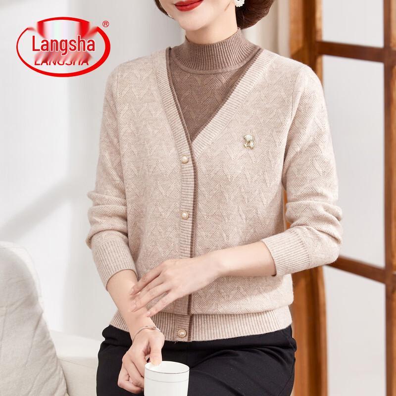 LangSha Women s Mock Neck Knit Fake Two-Piece Sweater for Autumn/Winter 2XL