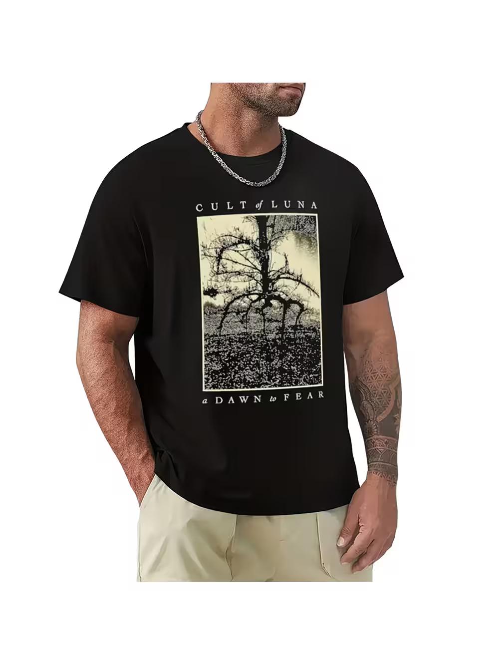 Cult of Luna A Dawn to Fear Мужская футболка с принтом - Черная футболка с изображением художественного дерева XXXL