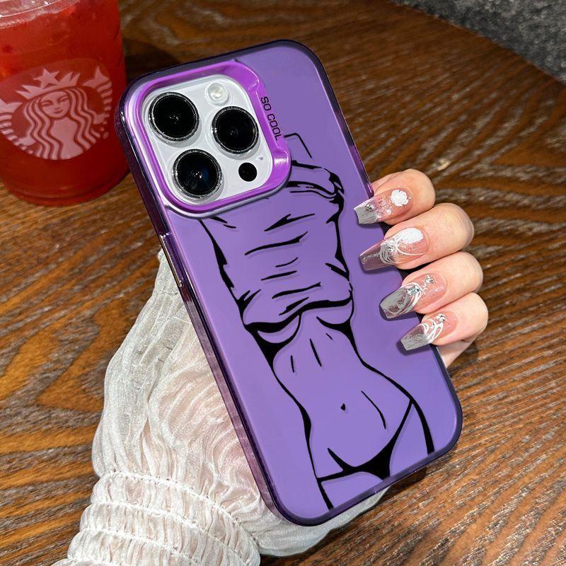 Line Beautiful Woman Mobile Phone Case, Suitable for Apple 15Pro Mobile Phone Case iPhone13/12/14 Colored Silver Anti-drop Transparent
