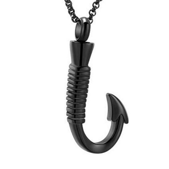 Stainless Steel Fish Hook Memorial Ashes Necklace Pendant Perfume Bottle