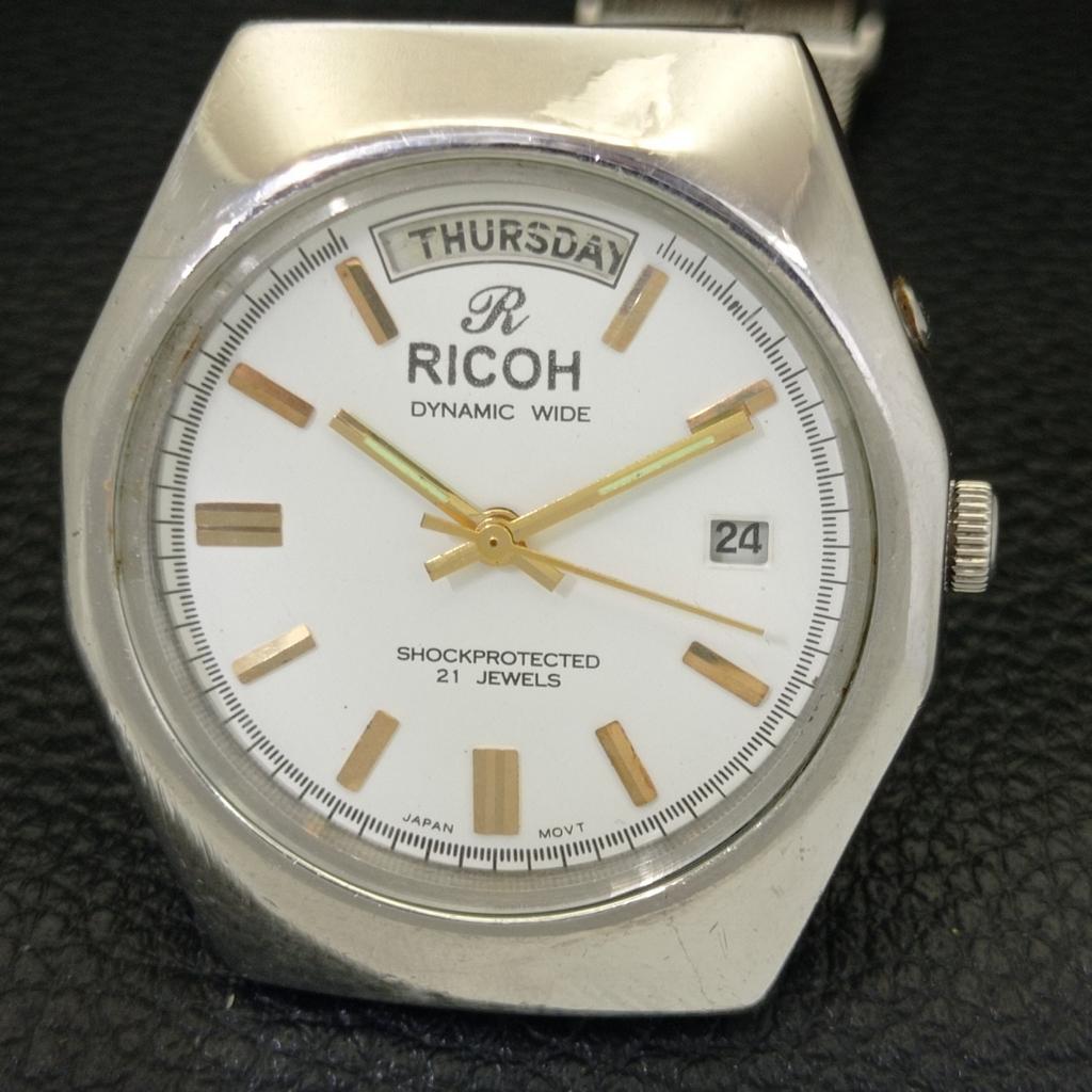 VINTAGE RICOH R31 AUTOMATIC JAPAN MENS WHITE COLOR DIAL WATCH a701965-5 R207-a701965