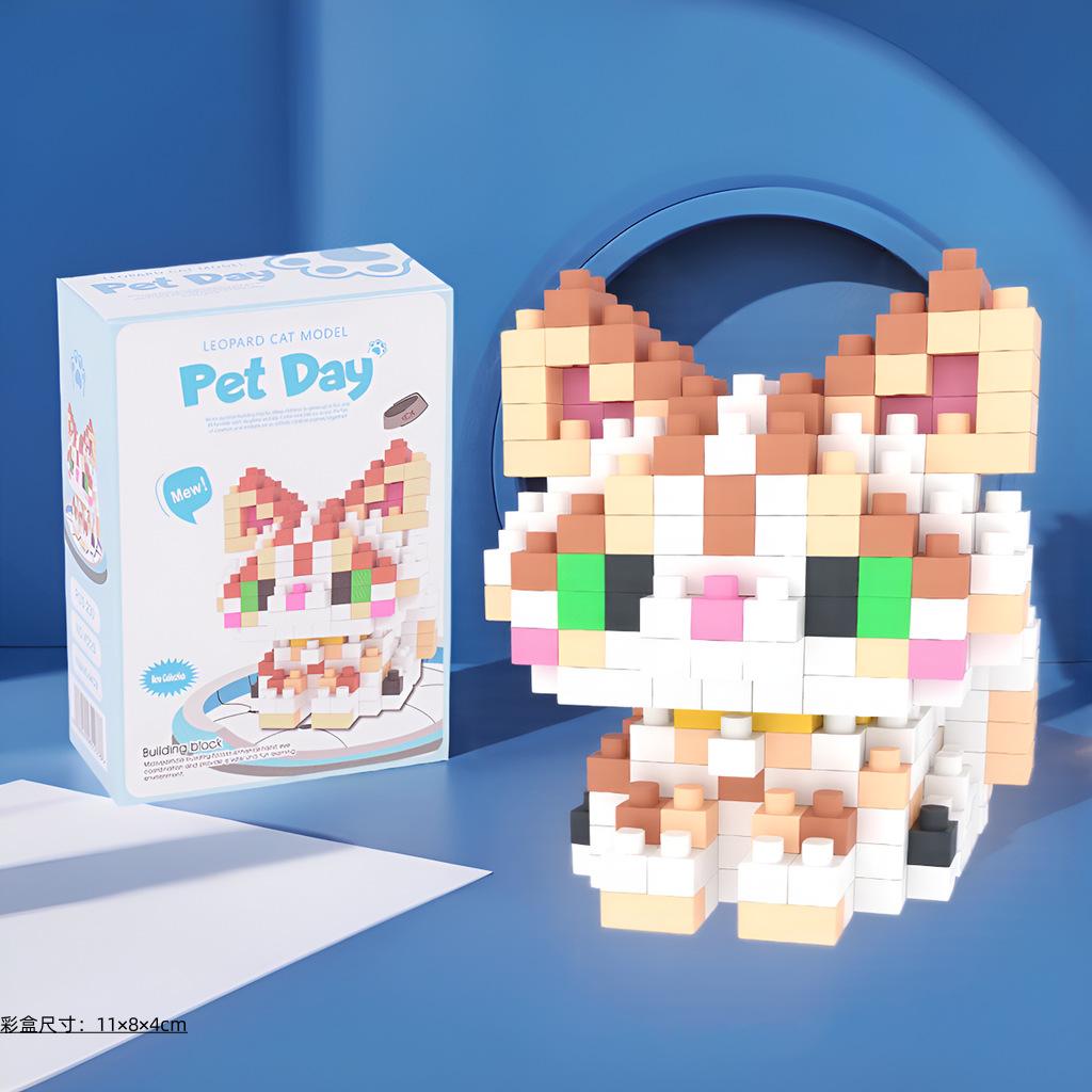 with box Pet cats building block cartoon cute doll puzzle assembly children's toy DIY table ornaments boys girls birthday gifts