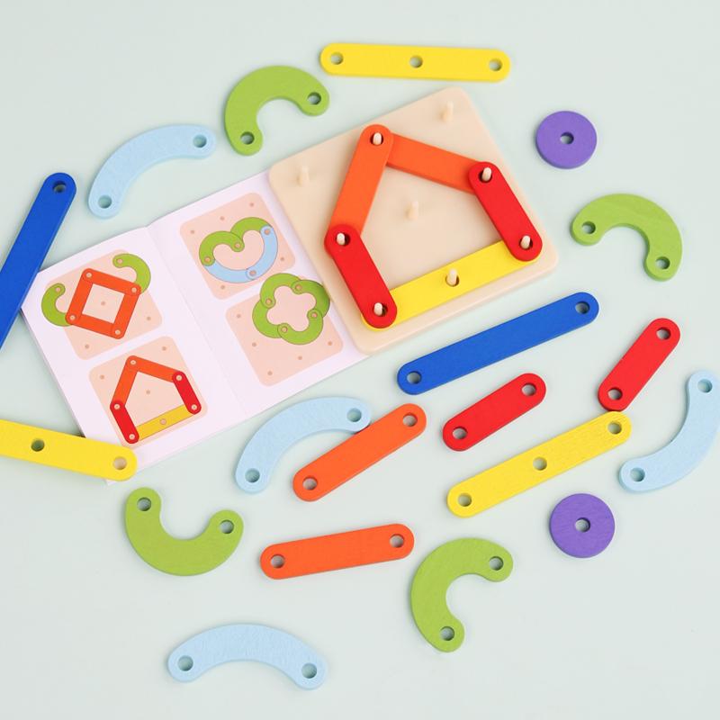 Children Wooden Geoboard Toys Playsets Nail Board Geometric Column Set Building Construction Puzzle Geometric Pegboard Montessori Sensory