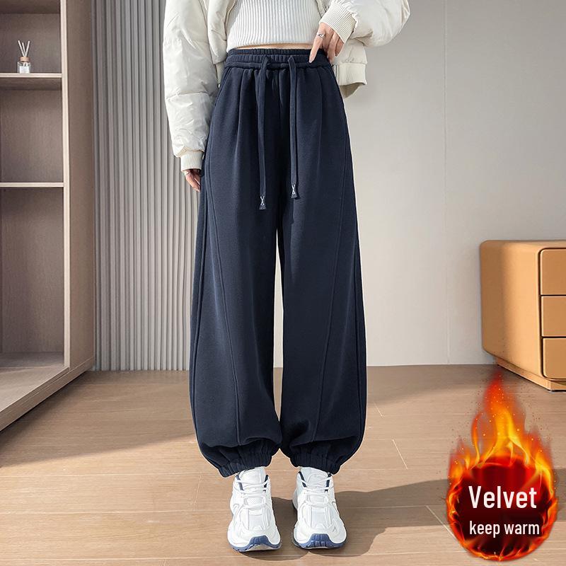 

Women s Winter Fleece-Lined High-Waisted Slim Joggers - American Style Casual Narrow Leg Sweatpants M
