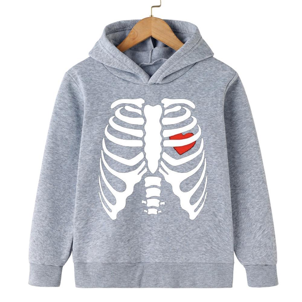

2025 Boys Halloween Skull Street Art Girls Hoodie Long Sleeve Solid Color Warm Casual Fashion Sweatshirt Girls Scary Costume 100