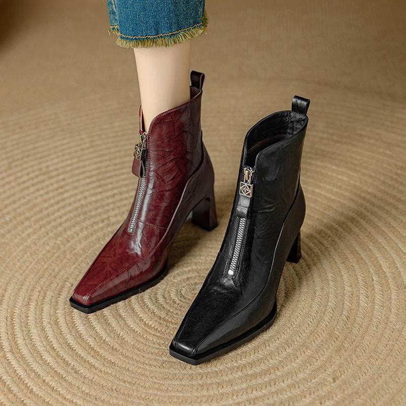 Modne NOWE Jesienne Damskie Buty Kwadratowy Nosek Buty na Wysokim Obcasie Buty ze Skóry Dzielonej dla Kobiet Eleganckie Nowoczesne Buty Codzienne Buty na Zamek