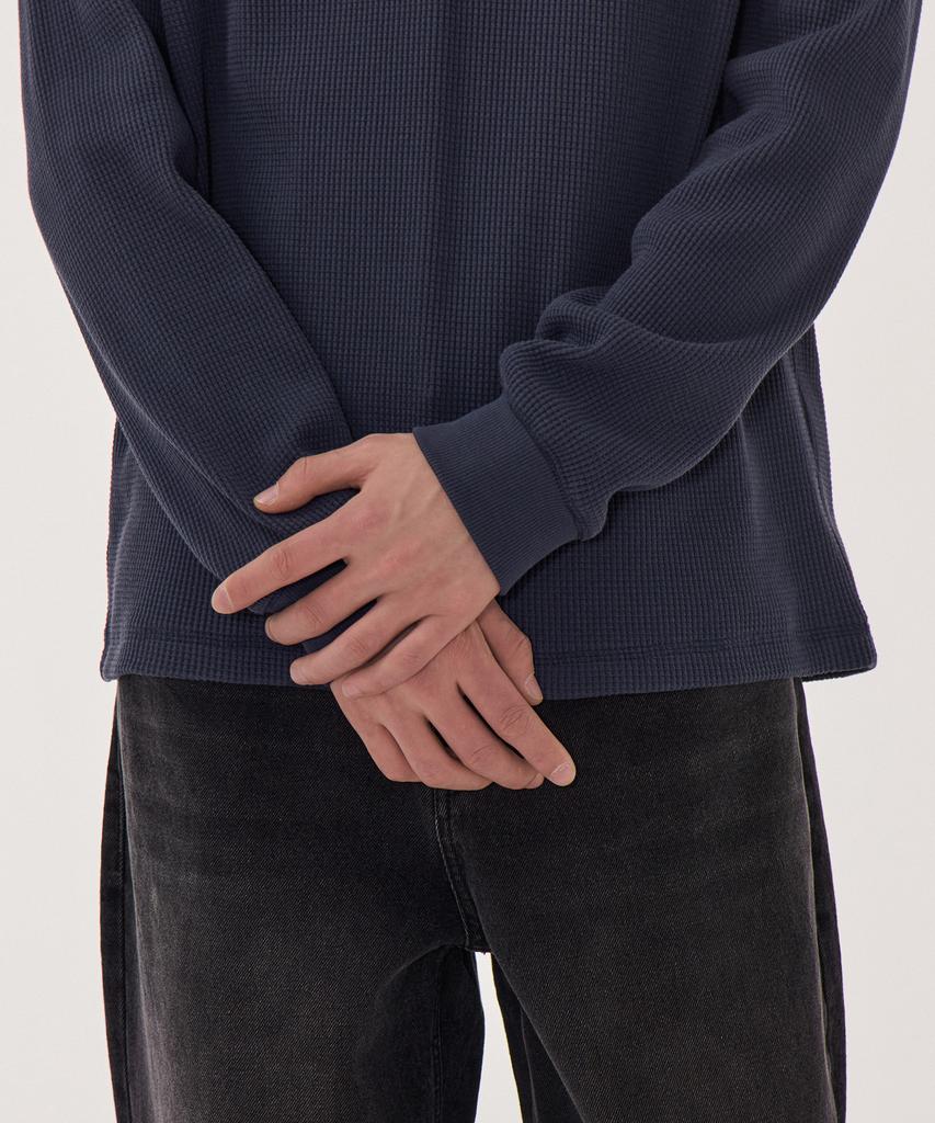 MUSINSA STANDARD Waffle Basic Crew Neck Long Sleeve T-Shirt [Navy]